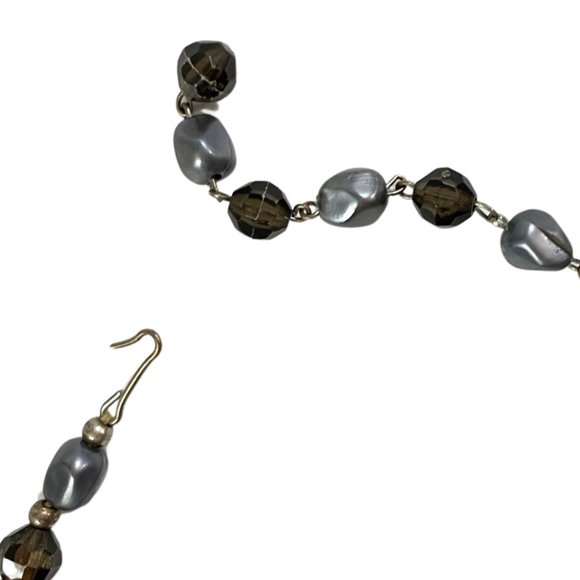 Vintage 4 Strand Necklace Silver Blue Clear Black Small Beads 1970s Short Fancy - Picture 3 of 4